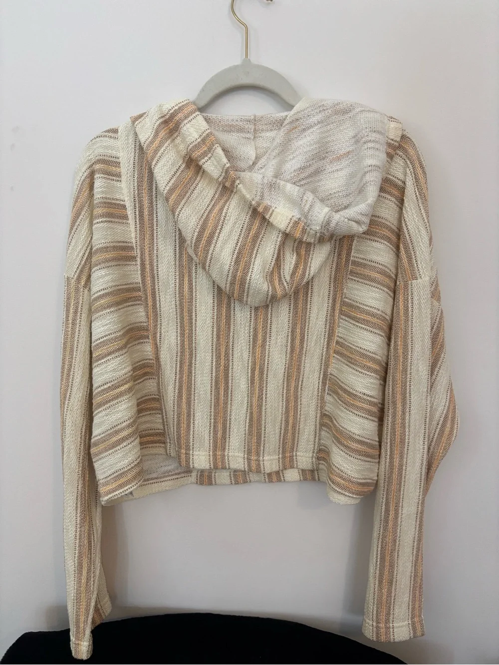 Roxy Striped Hooded Pullover in Cream and Tan